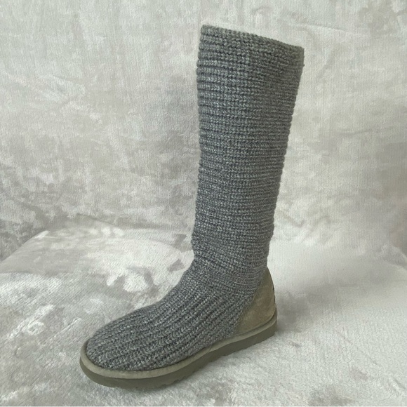 UGG Cardy Women's Knit Boots Size 8 Gray Wool Knee High Button Sheepskin - Picture 7 of 9